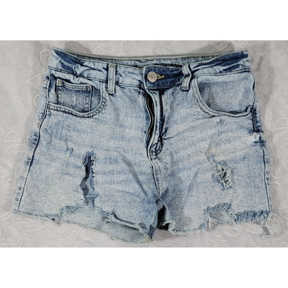 Justice Girls Blue Denim Distressed Shorts Size 16 Mini Mom Shorts Mid Rise